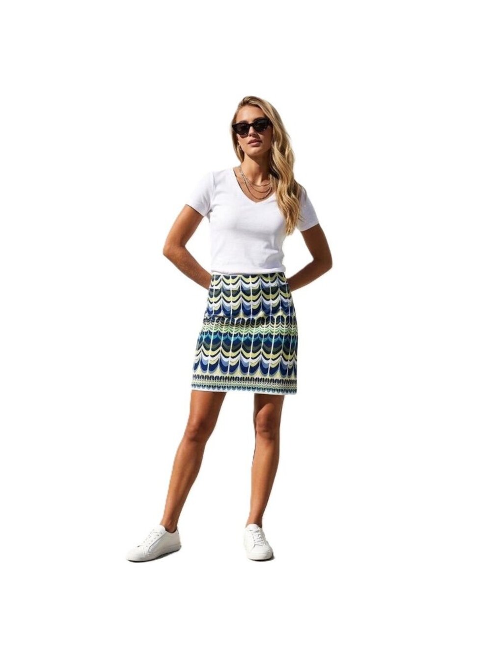 Talbots Skirt Womens 16W Blue Geometric Feather Wave Cotton Lined Preppy Classic